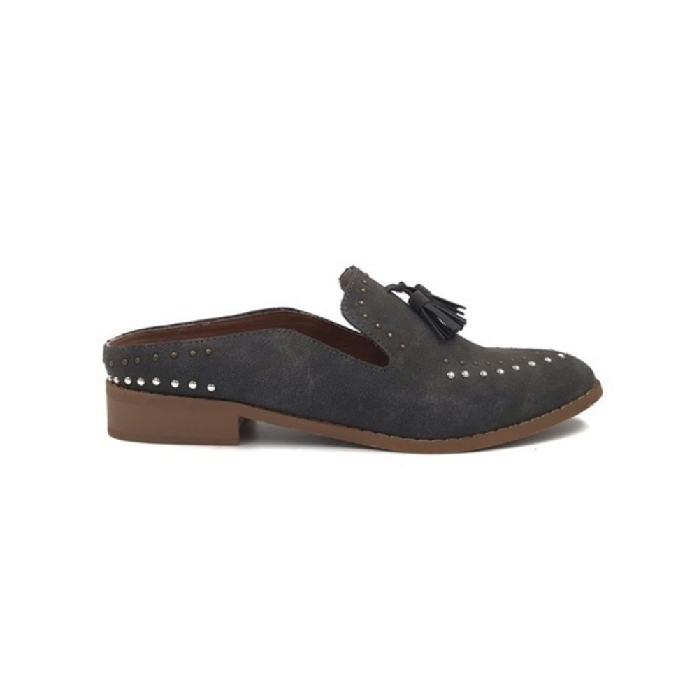 Mi.iM Dark Grey Adline Studded Loafer Leather Tassel Mules Size 7